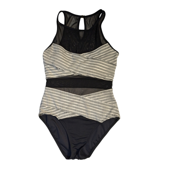 ANNE COLE Women's Black/ White Removable Cups One Piece Swimsuit SZ 8 - Picture 3 of 10
